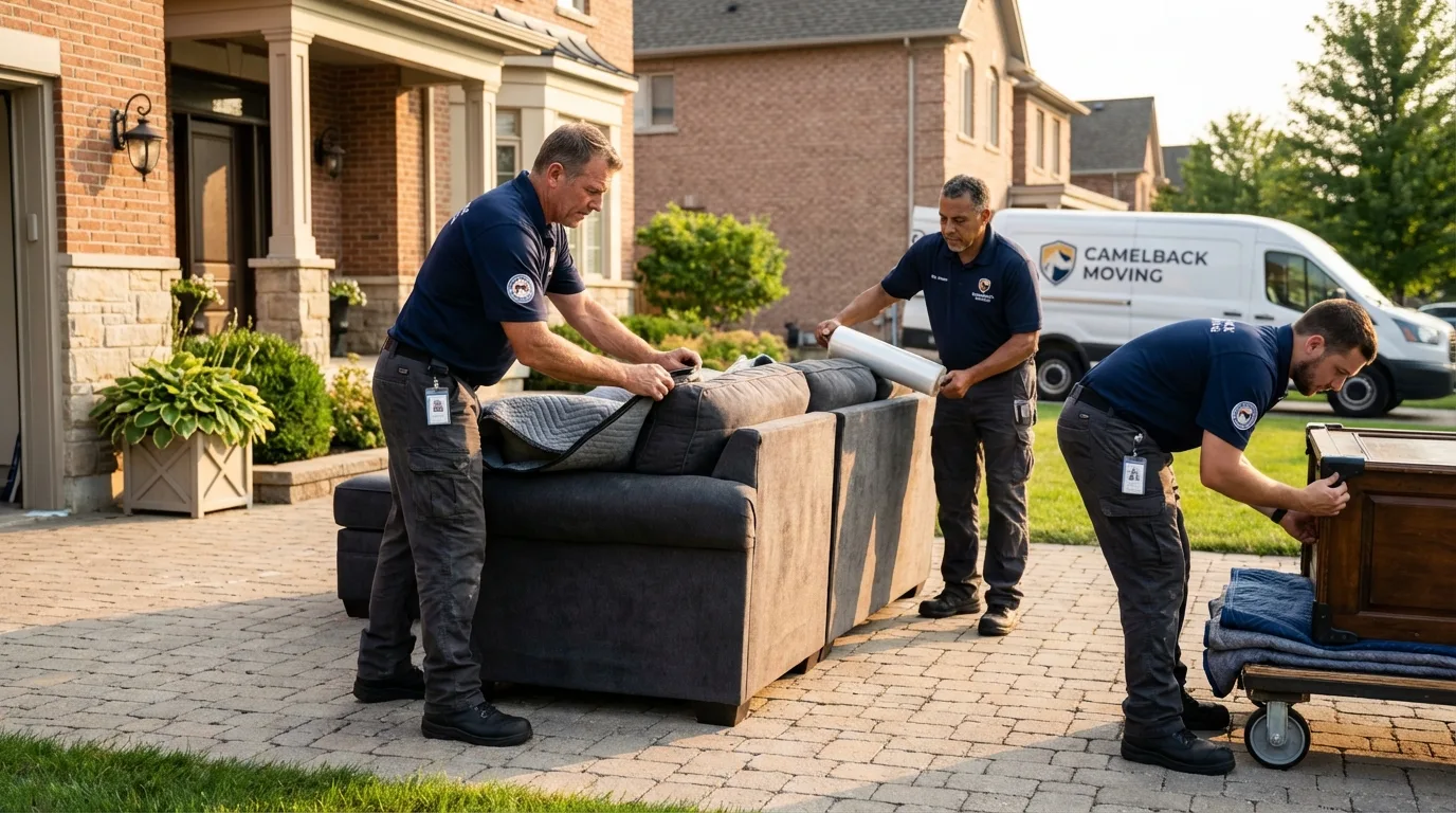 Large estate moving crew wrapping furniture in Seville, OH