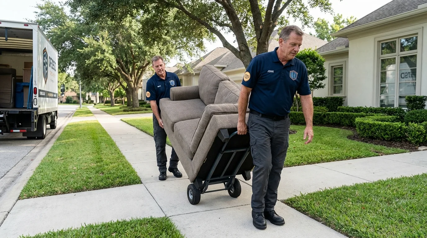 Local residential moving crew loading furniture in Seville, OH